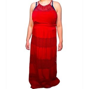 Red sleeveless maxi dress, LONG soft and comfortable, size 14